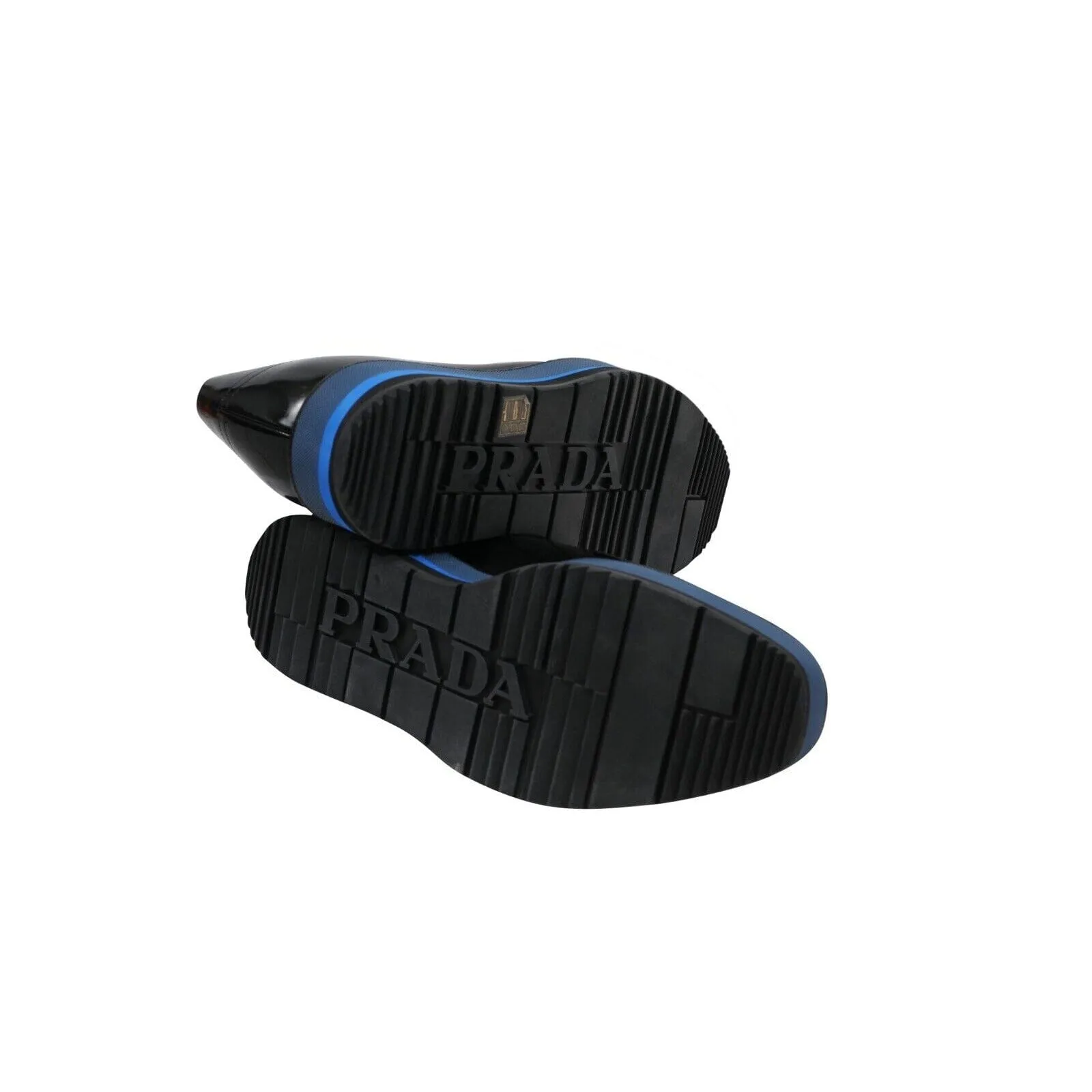 Platform Chunky Derby Black Leather Blue Sole Brogues