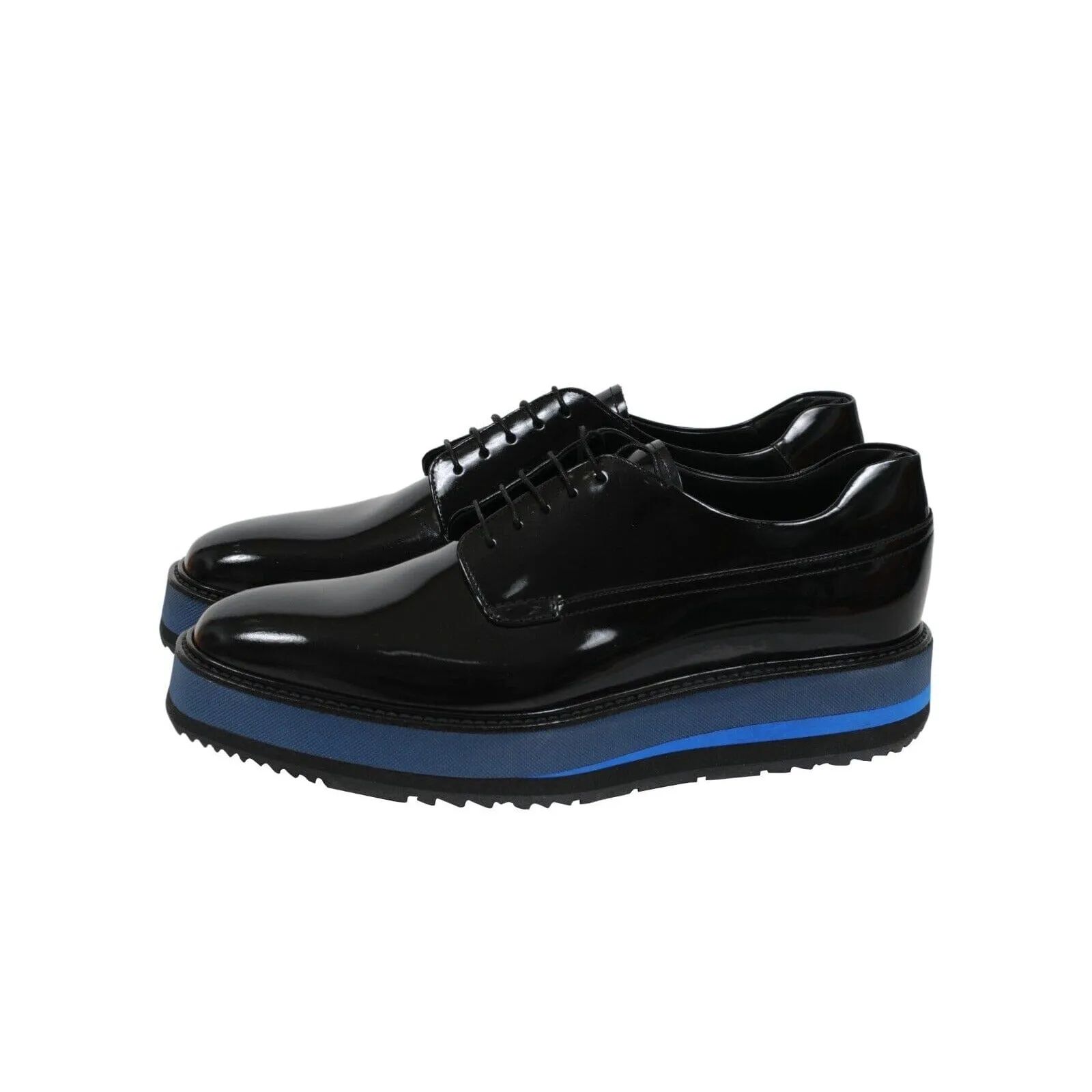 Platform Chunky Derby Black Leather Blue Sole Brogues