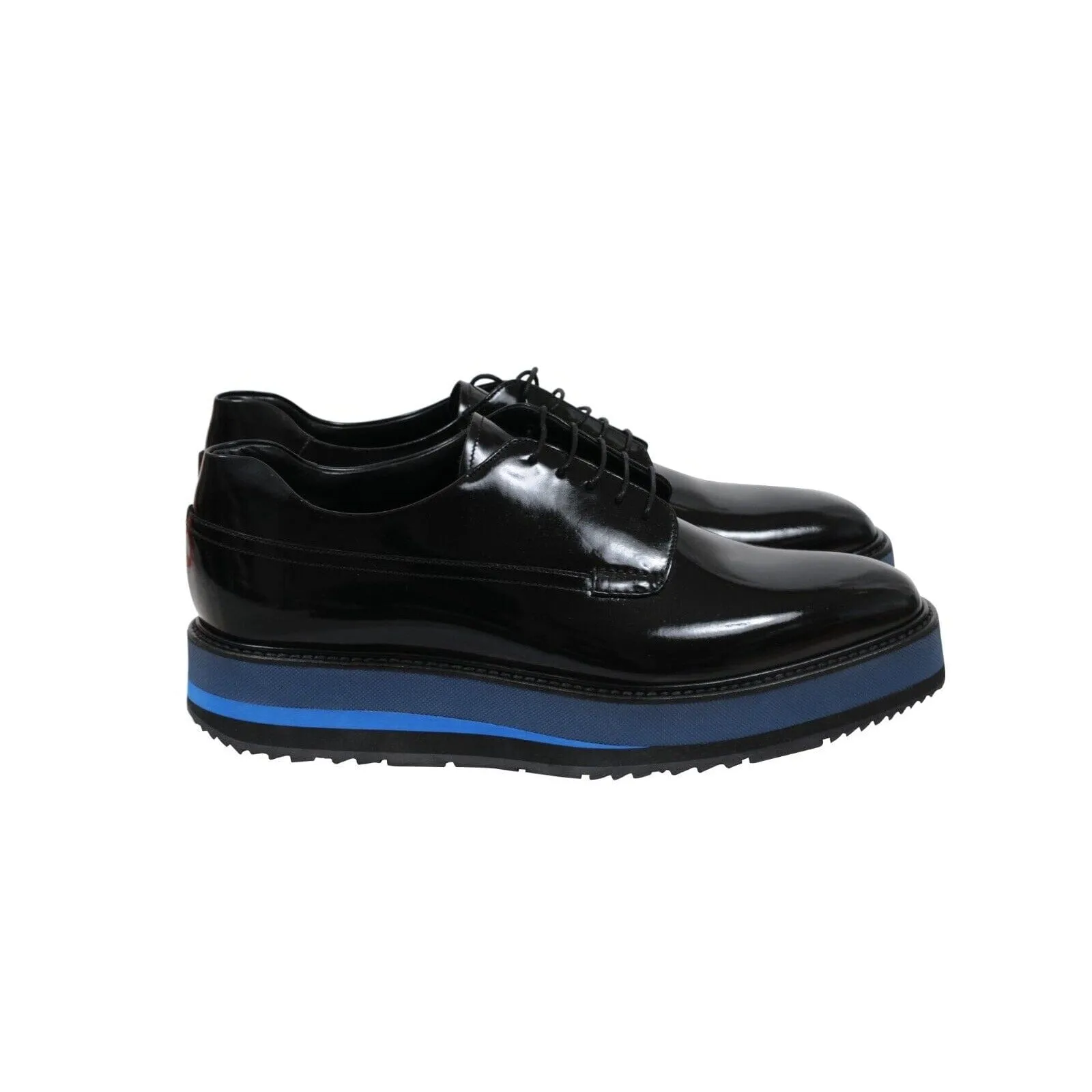 Platform Chunky Derby Black Leather Blue Sole Brogues
