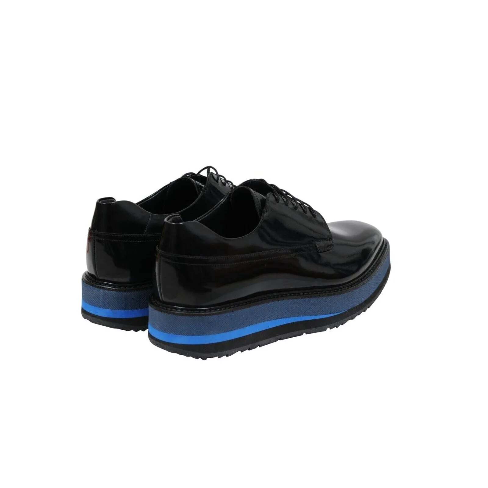 Platform Chunky Derby Black Leather Blue Sole Brogues