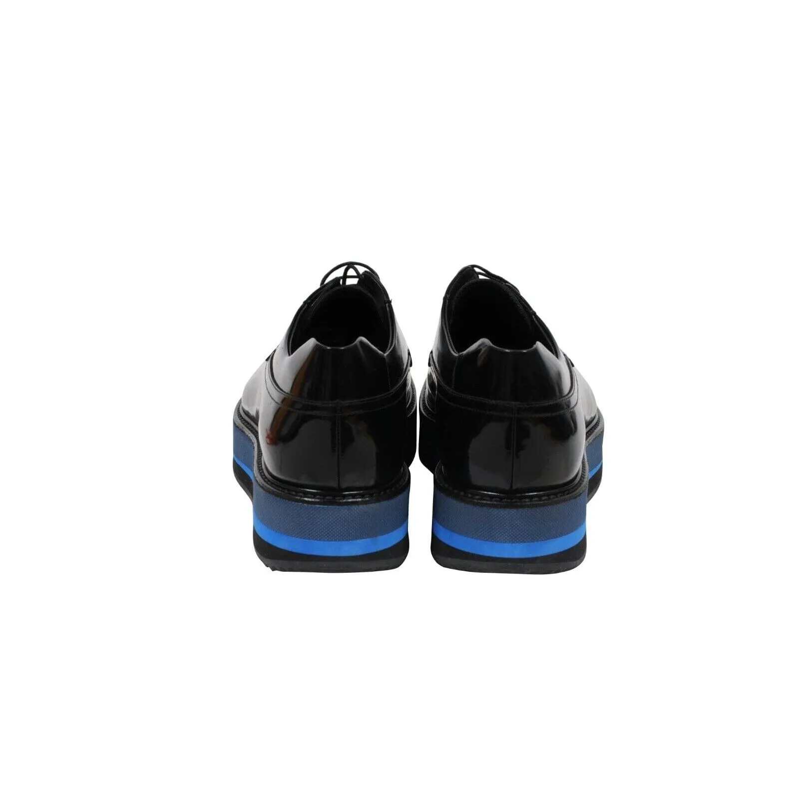 Platform Chunky Derby Black Leather Blue Sole Brogues