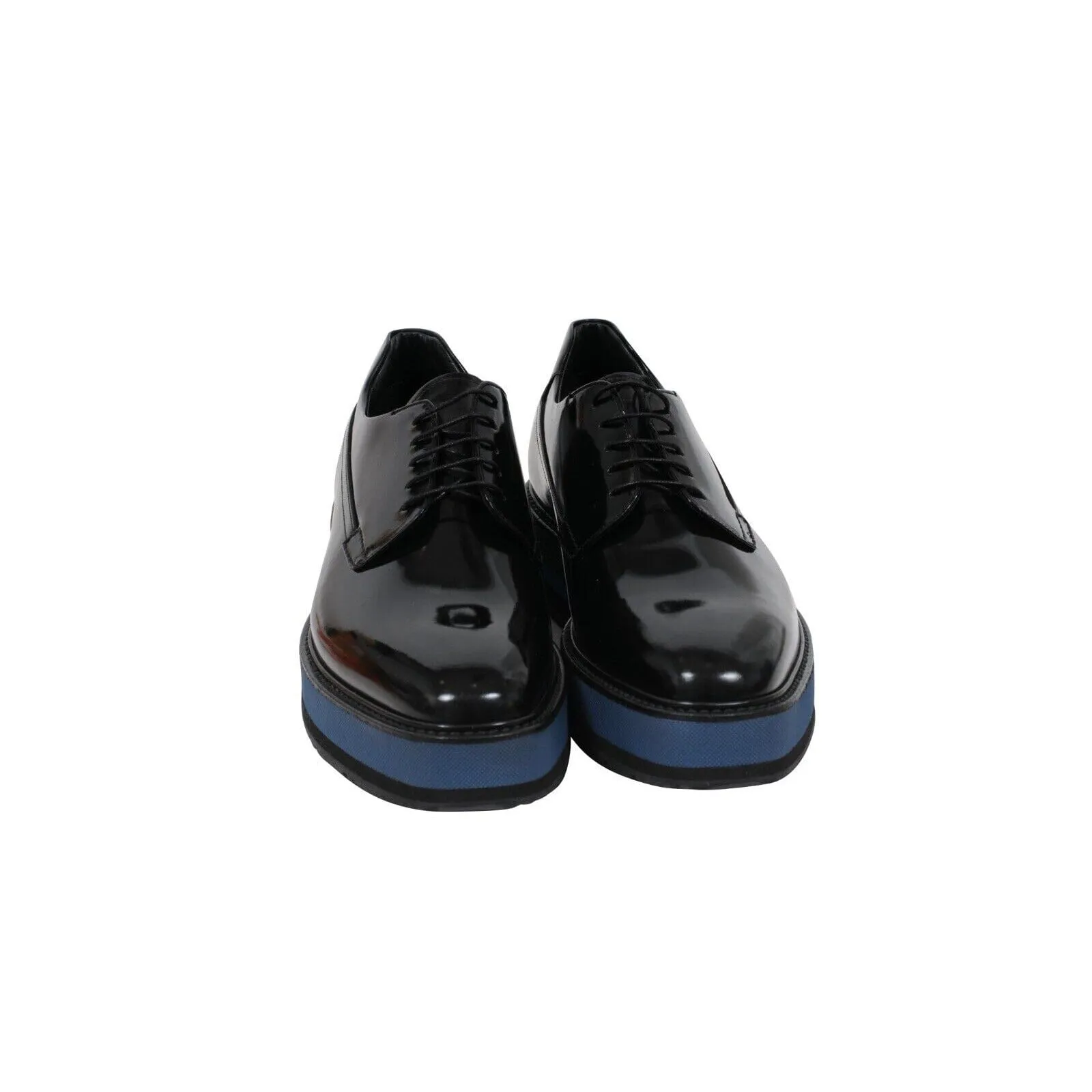 Platform Chunky Derby Black Leather Blue Sole Brogues