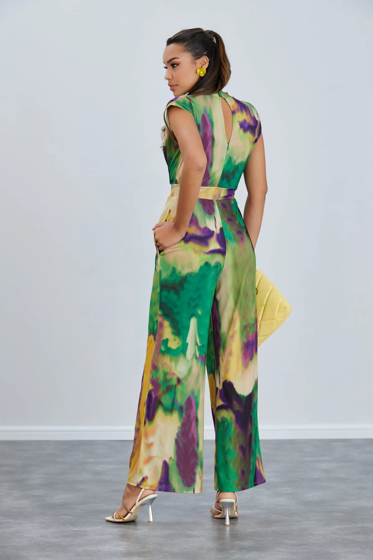 Sarry High neck Jumpsuit in Green print