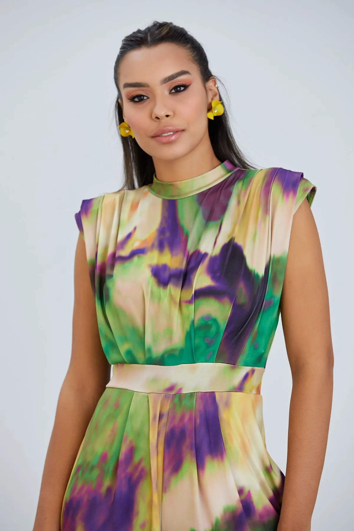 Sarry High neck Jumpsuit in Green print