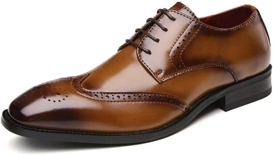 Shoes Dress Oxford for Men Lace Up Wing Tip Brogue Derby Shoes Cowhide Block Heel Non Slip Anti-Slip Business Suitable for Many Occasions