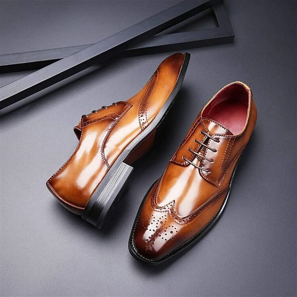 Shoes Dress Oxford for Men Lace Up Wing Tip Brogue Derby Shoes Cowhide Block Heel Non Slip Anti-Slip Business Suitable for Many Occasions