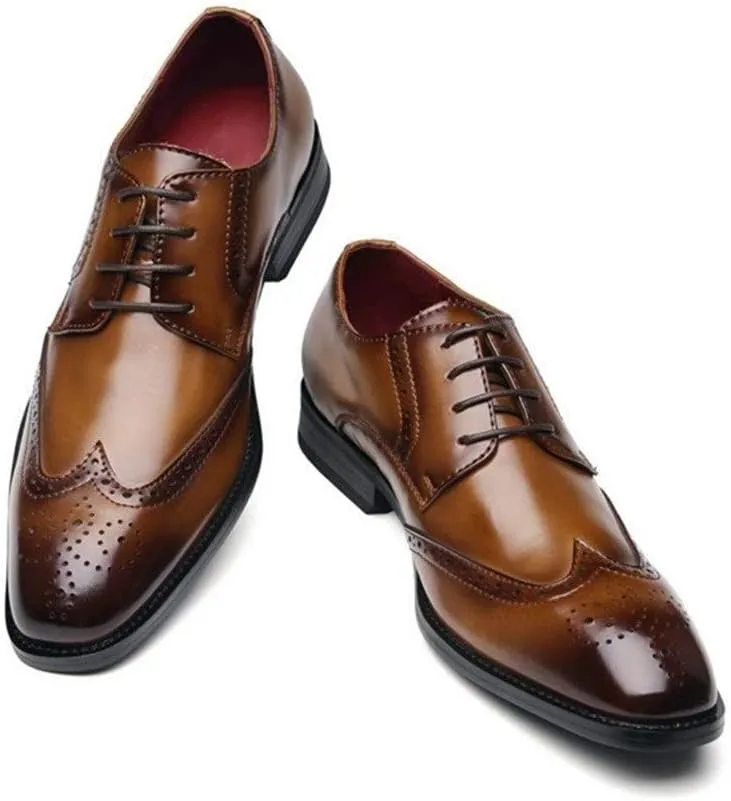 Shoes Dress Oxford for Men Lace Up Wing Tip Brogue Derby Shoes Cowhide Block Heel Non Slip Anti-Slip Business Suitable for Many Occasions