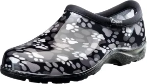 Sloggers Original Waterproof Rain and Garden Shoe for Women Outdoor Slip-On Garden Clog - Made in The USA with Premium Comfort Insole and Arch Support - Paw Print Black/White, Size 9