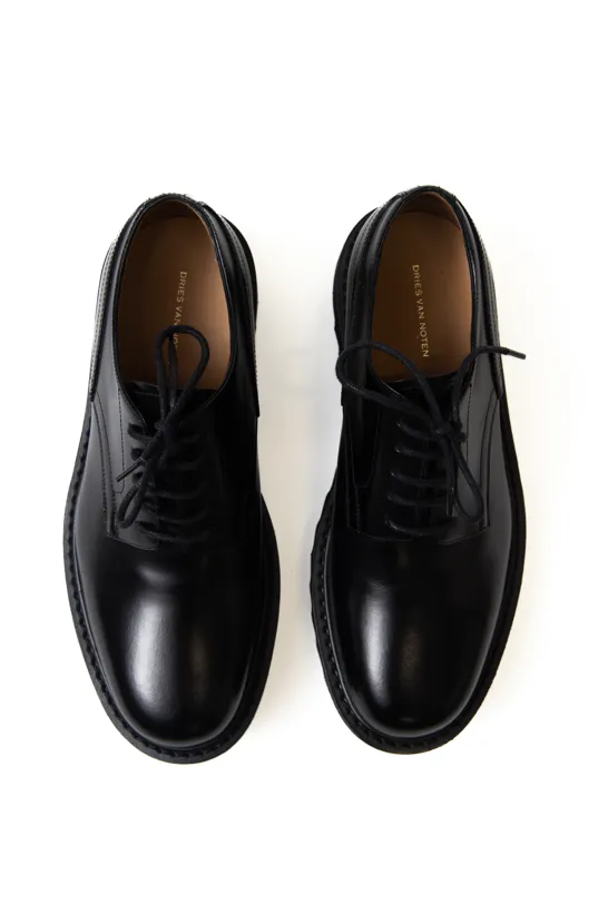 Smooth Black Leather Derby Shoes