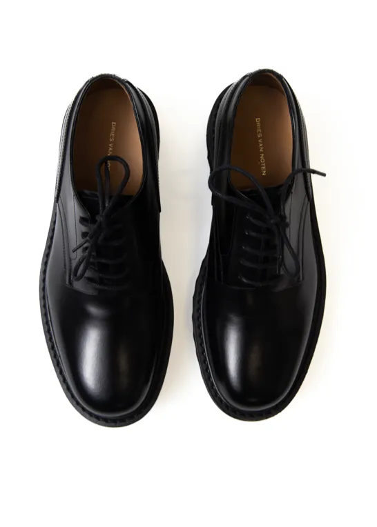 Smooth Black Leather Derby Shoes