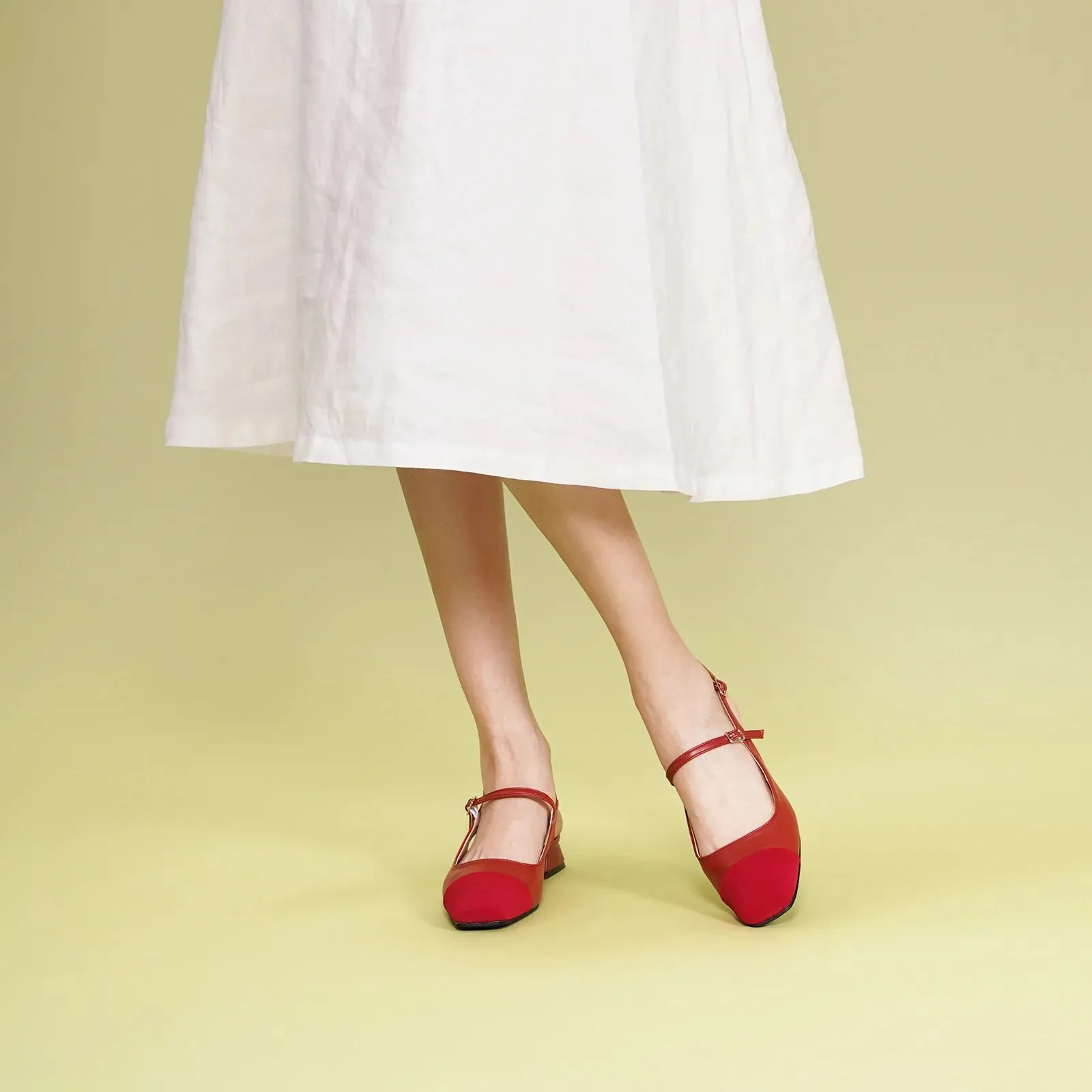 Square-Toe Slingback Flats (Felicia) Red