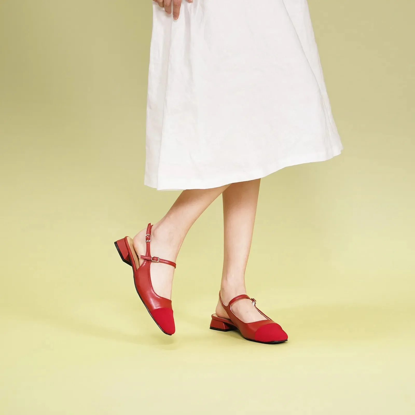 Square-Toe Slingback Flats (Felicia) Red