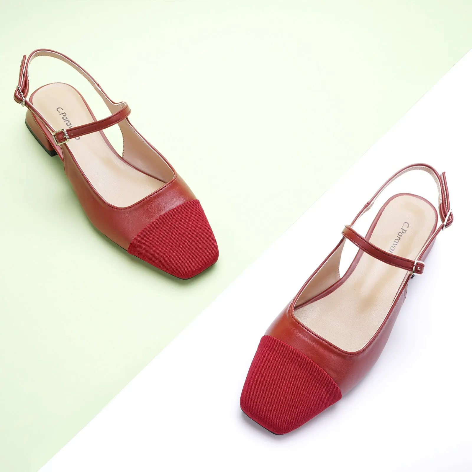 Square-Toe Slingback Flats (Felicia) Red