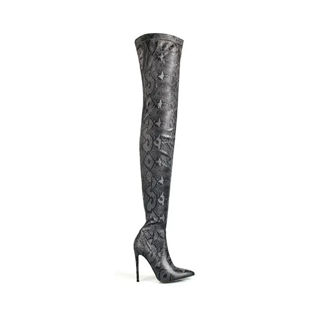 Thigh High Over The Knee Boots Snakeskin Pointed Toe