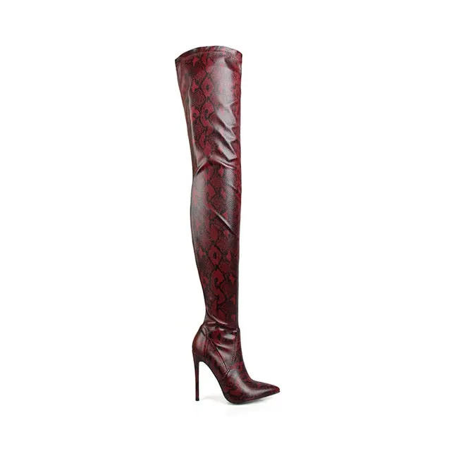 Thigh High Over The Knee Boots Snakeskin Pointed Toe