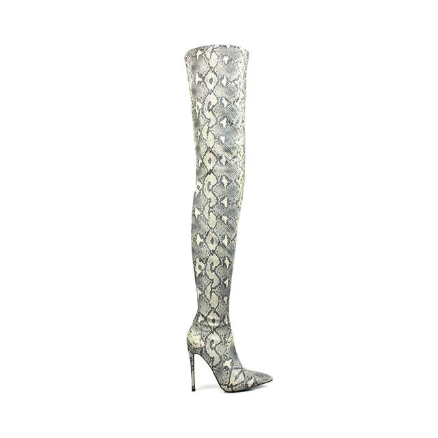 Thigh High Over The Knee Boots Snakeskin Pointed Toe