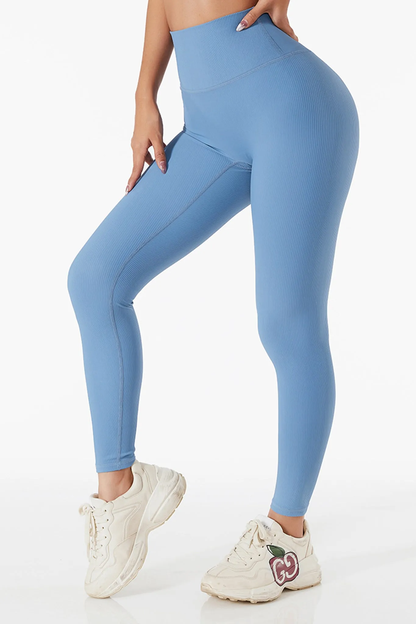 Ultra-Stretch High-Waist Ribbed Seamless Leggings - Blue