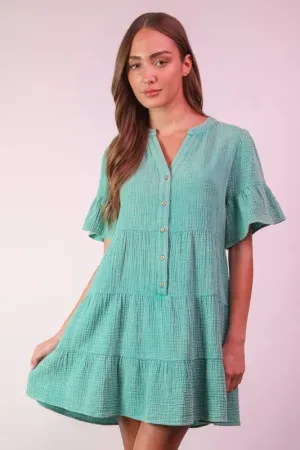 VERY J Plus Size Mineral Washed Woven Mini Dress In Jade