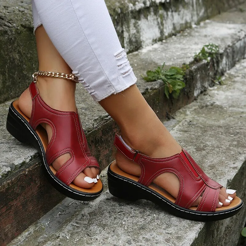 Weddy | Women's Orthopedic Leather Wedge Sandals for Comfort & Style