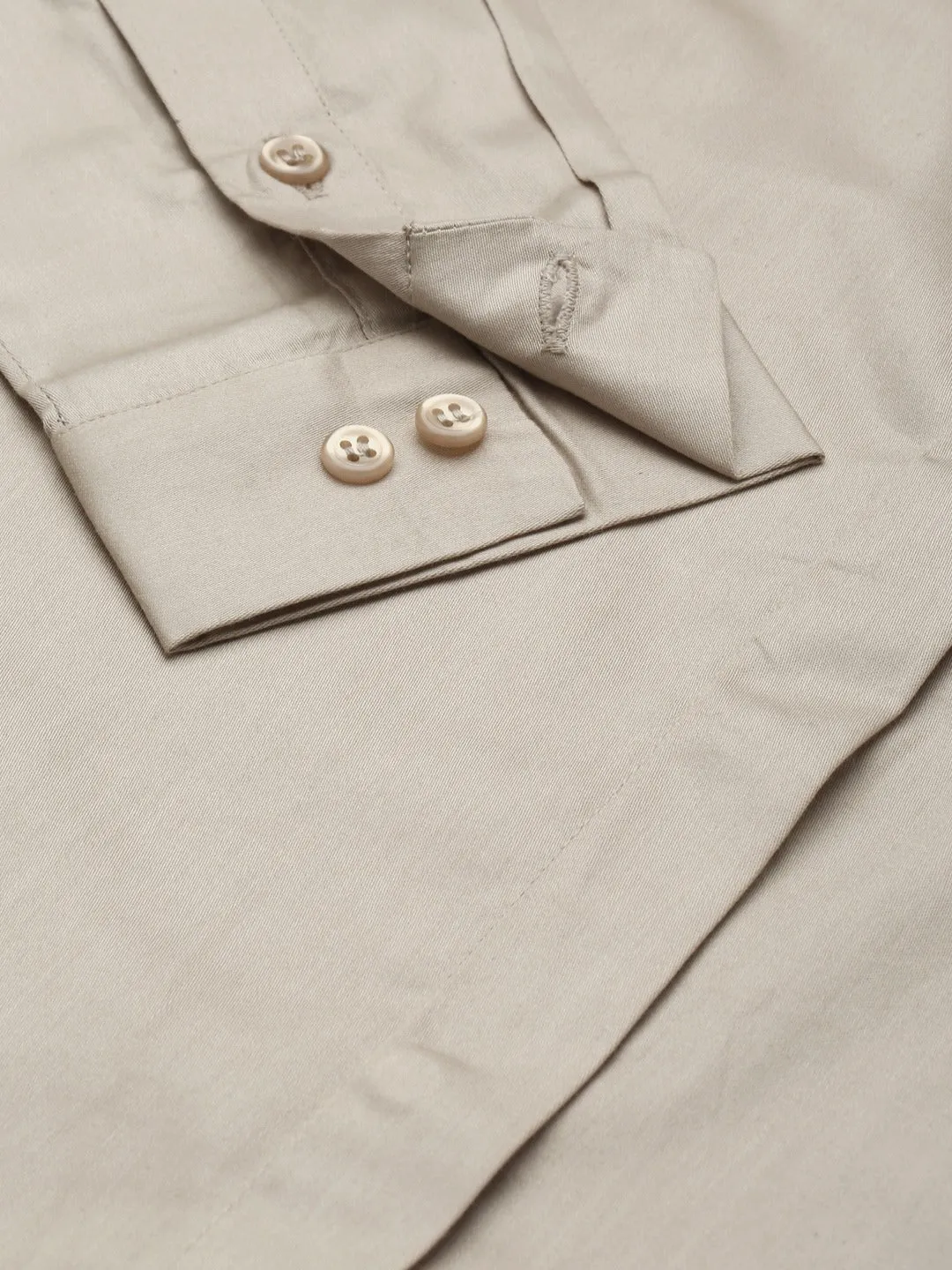 Women Beige Solid Pure Cotton Satin Slim Fit Formal Shirt