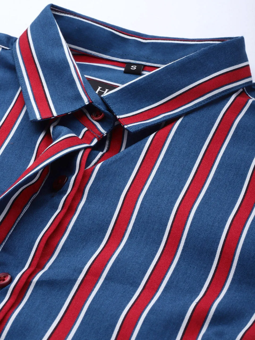 Women Blue & Red Striped Cotton Slim Fit Formal Shirt