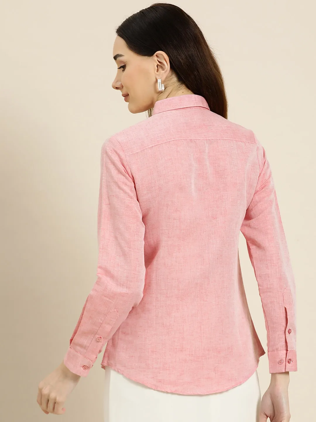 Women Coral Solids Pure Cotton Slim Fit Formal Shirt