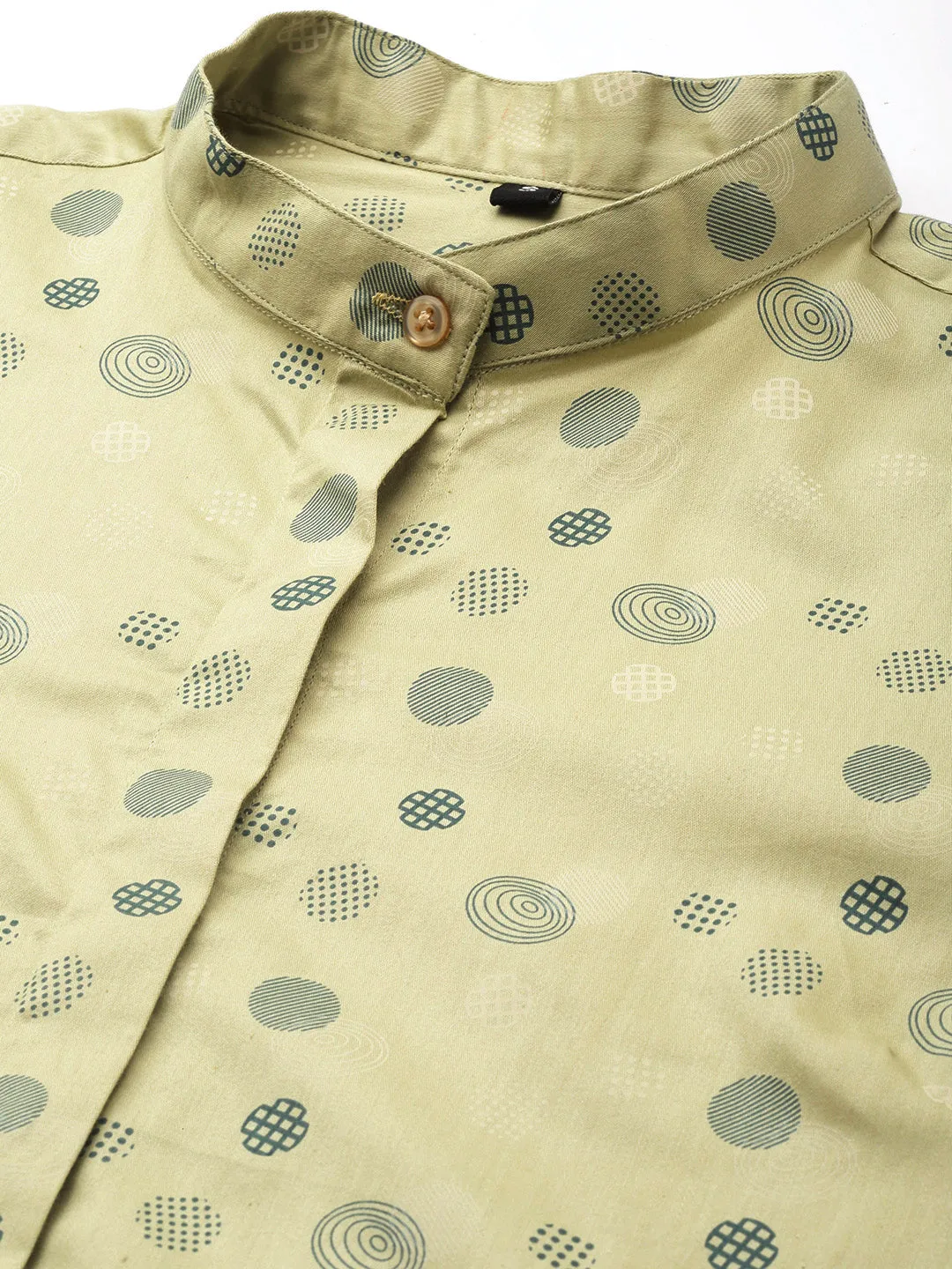 Women Green Printed Pure Cotton Slim Fit Formal Shirt