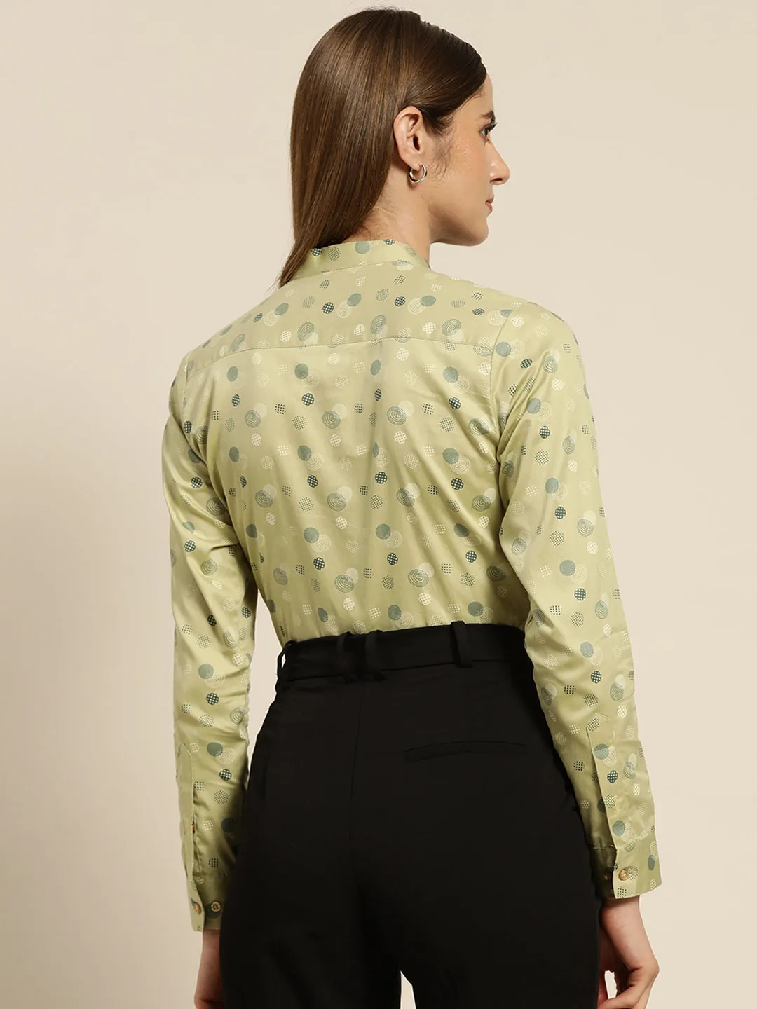 Women Green Printed Pure Cotton Slim Fit Formal Shirt