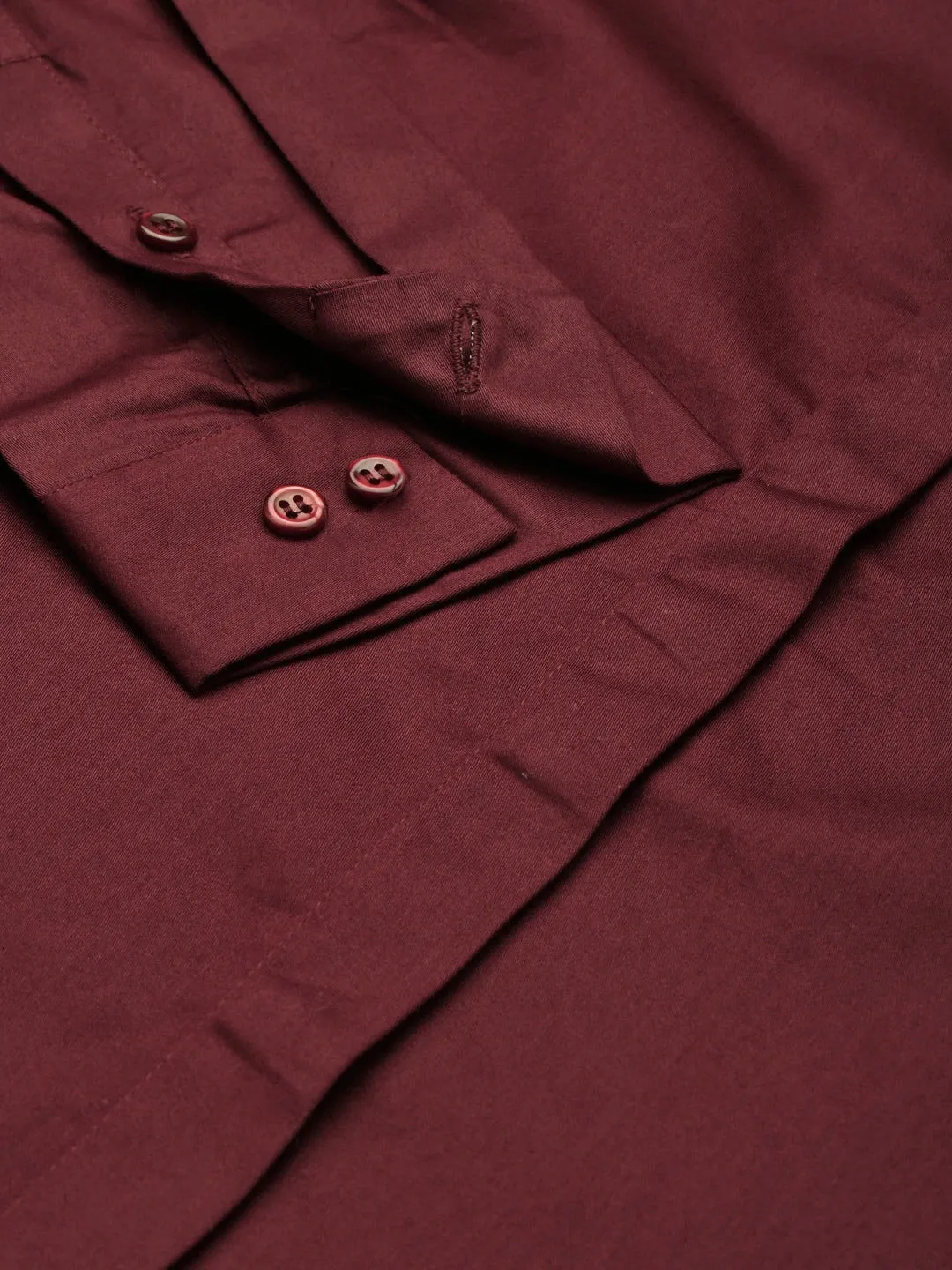 Women Maroon Solid Pure Cotton Satin Slim Fit Formal Shirt