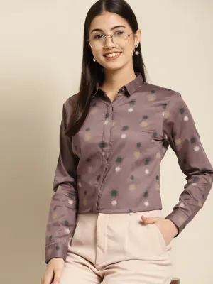 Women Mauve Printed Pure Cotton Slim Fit Formal Shirt