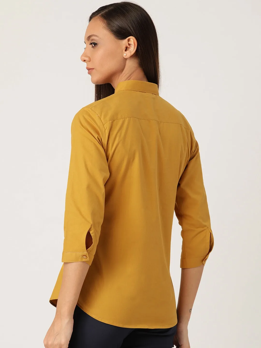 Women Mustard Solids Pure Cotton Slim Fit Formal Shirt