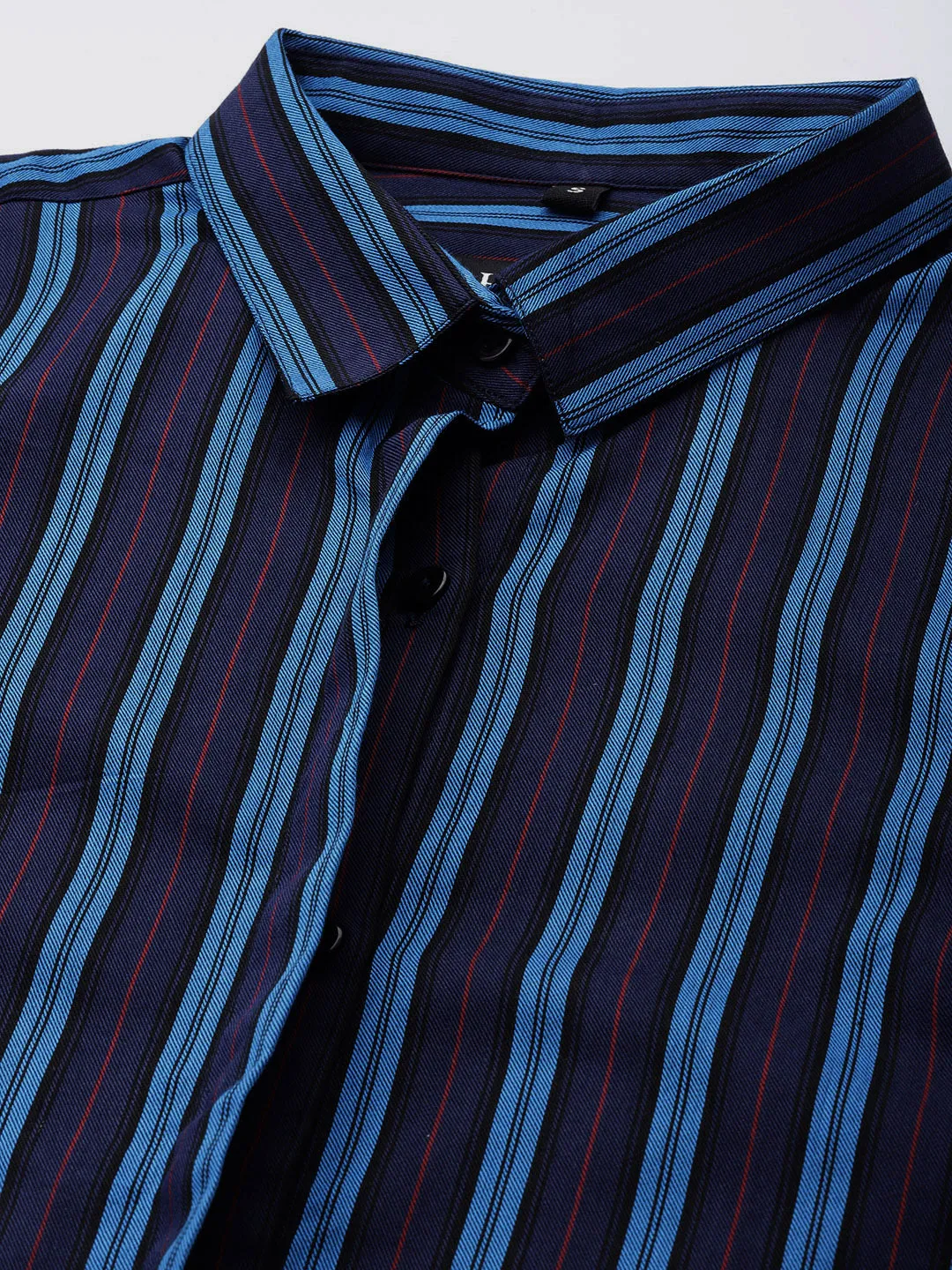 Women Navy & Blue Stripes Pure Cotton Slim Fit Formal Shirt