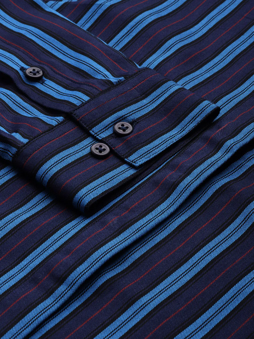 Women Navy & Blue Stripes Pure Cotton Slim Fit Formal Shirt