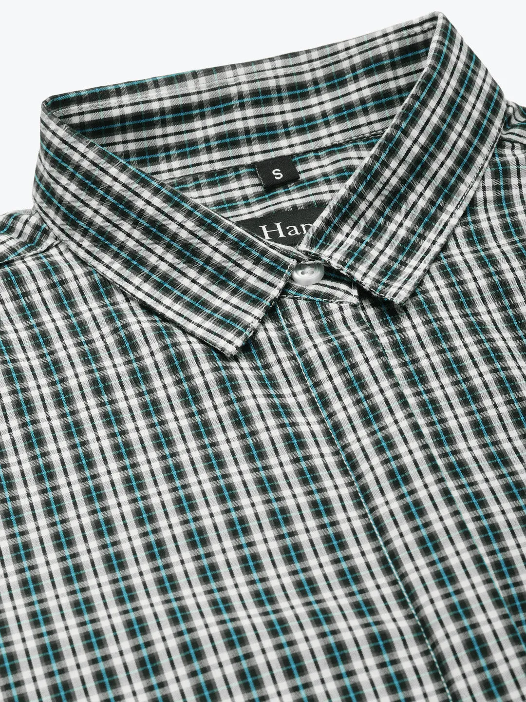 Women Navy & White Checked Pure Cotton Slim Fit Formal Shirt