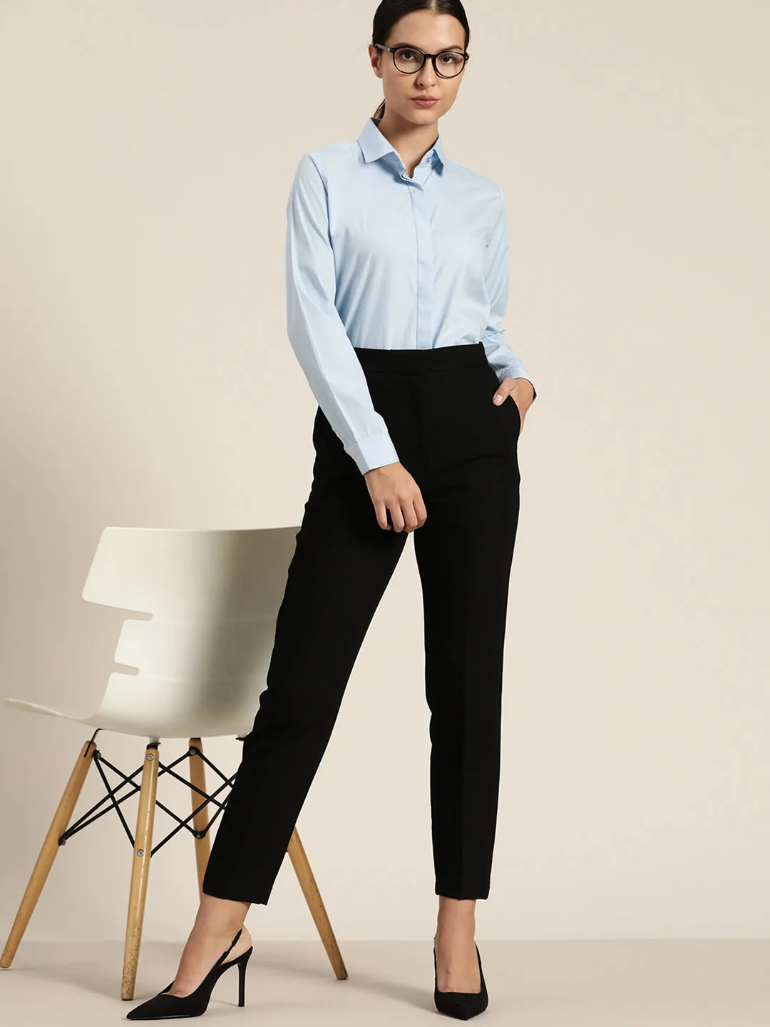 Women Sky Solid Pure Cotton Regular Fit Formal Shirt