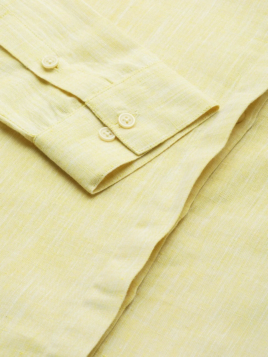 Women Yellow Solid Linen Cotton Slim Fit Formal Shirt