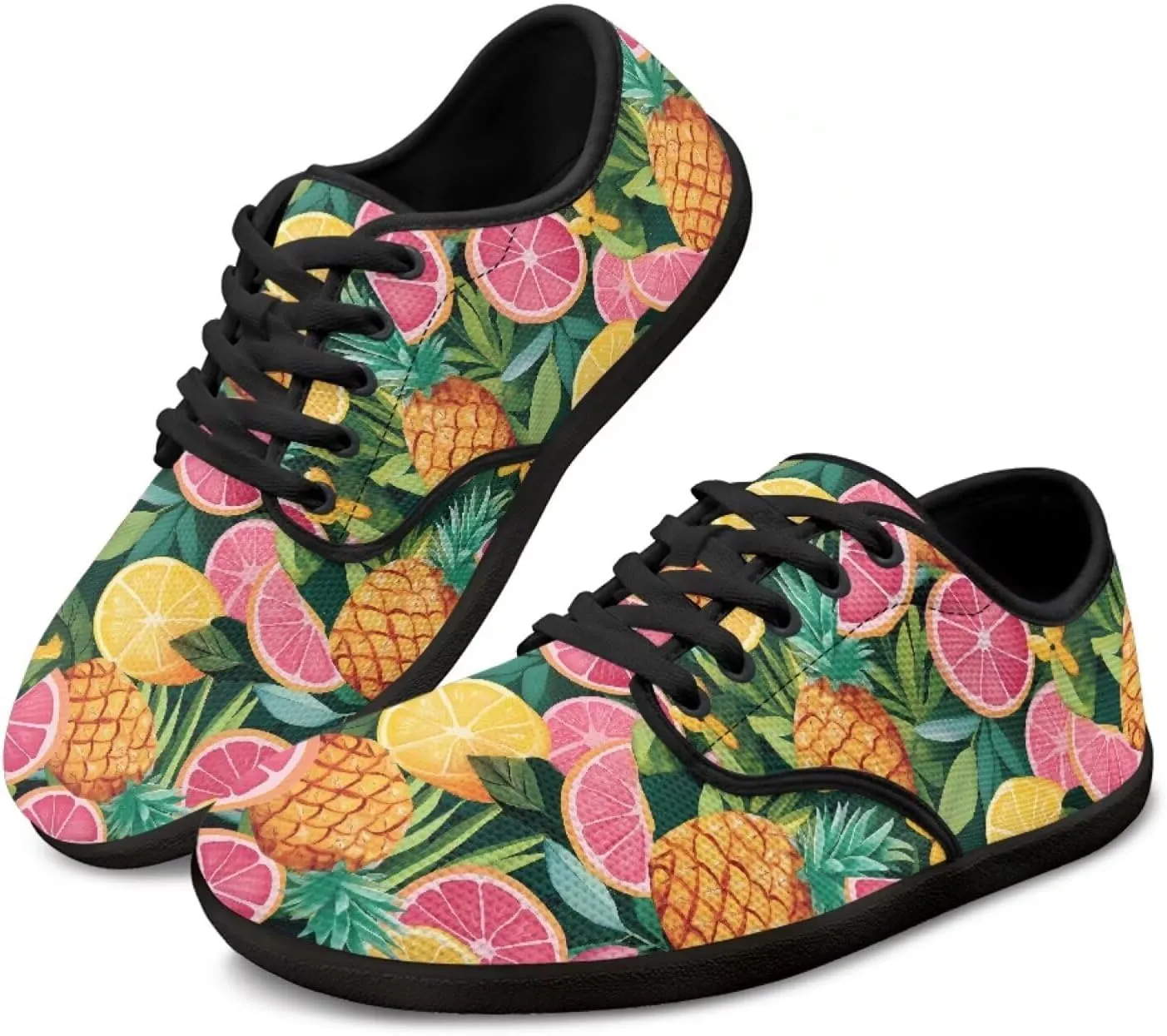 Womens Barefoot Shoes Lace Up Wide Toe Jogging Casual Sneakers Fruit Print