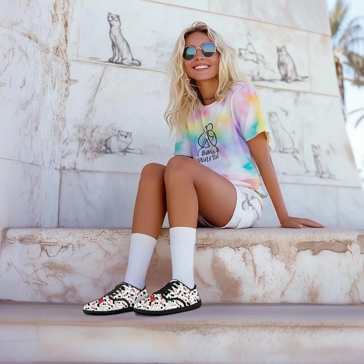 Womens Barefoot Shoes Lace Up Wide Toe Jogging Casual Sneakers Fruit Print
