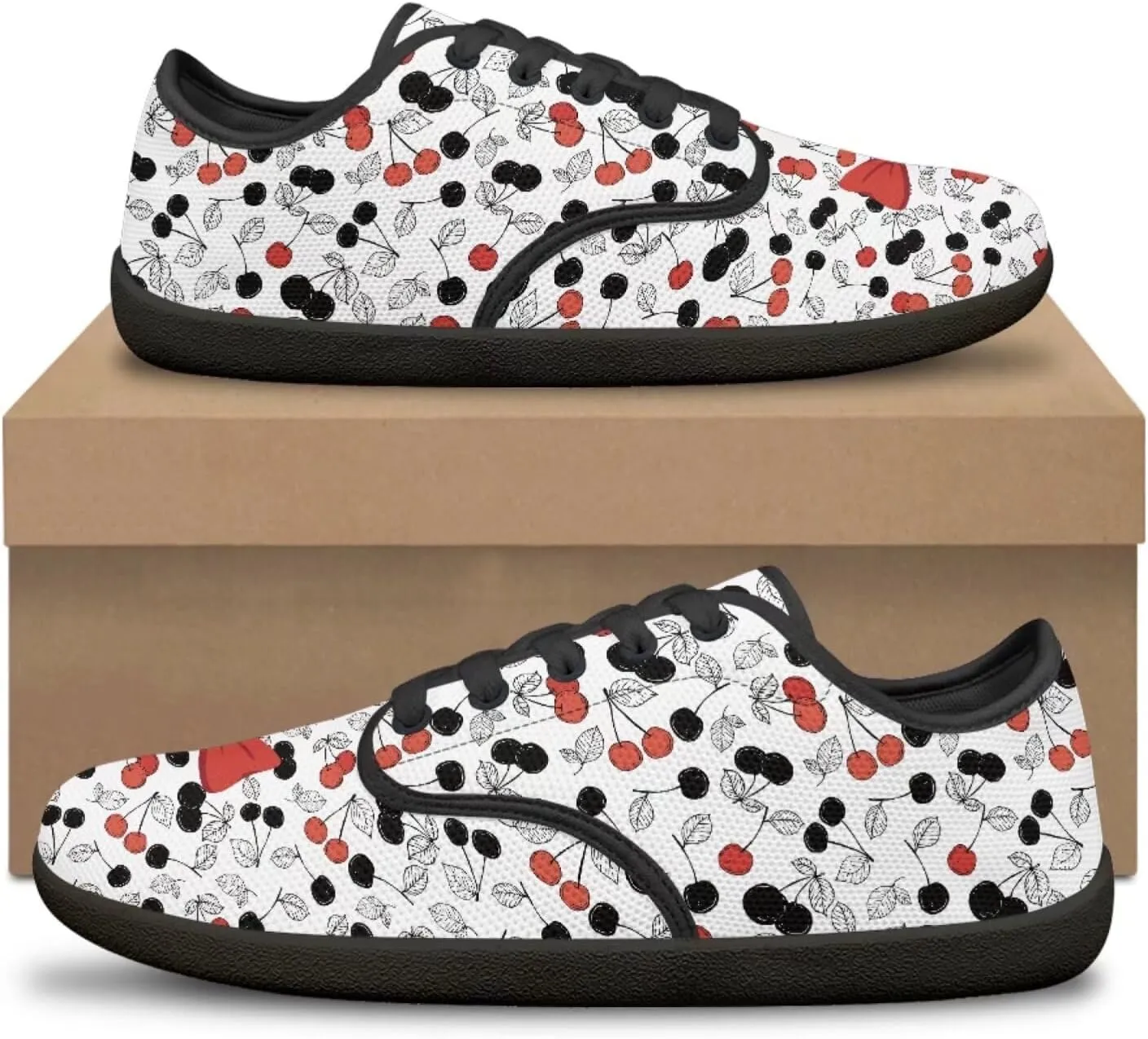 Womens Barefoot Shoes Lace Up Wide Toe Jogging Casual Sneakers Fruit Print