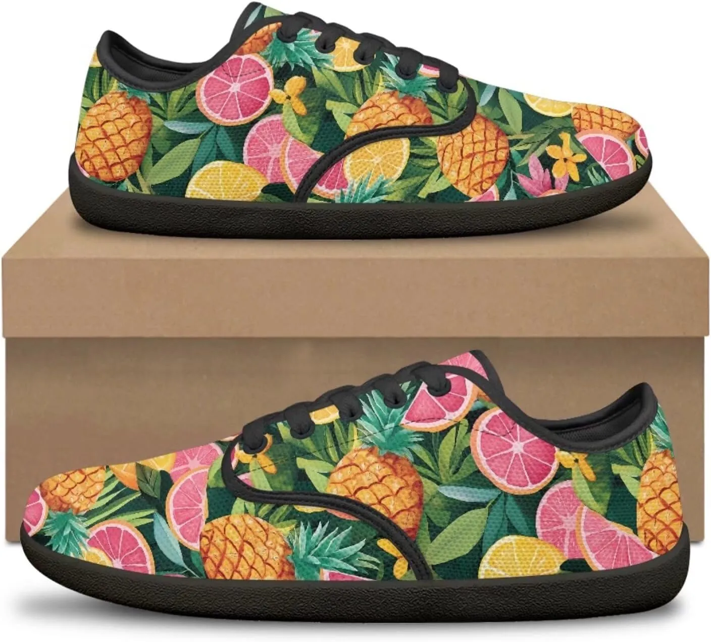 Womens Barefoot Shoes Lace Up Wide Toe Jogging Casual Sneakers Fruit Print