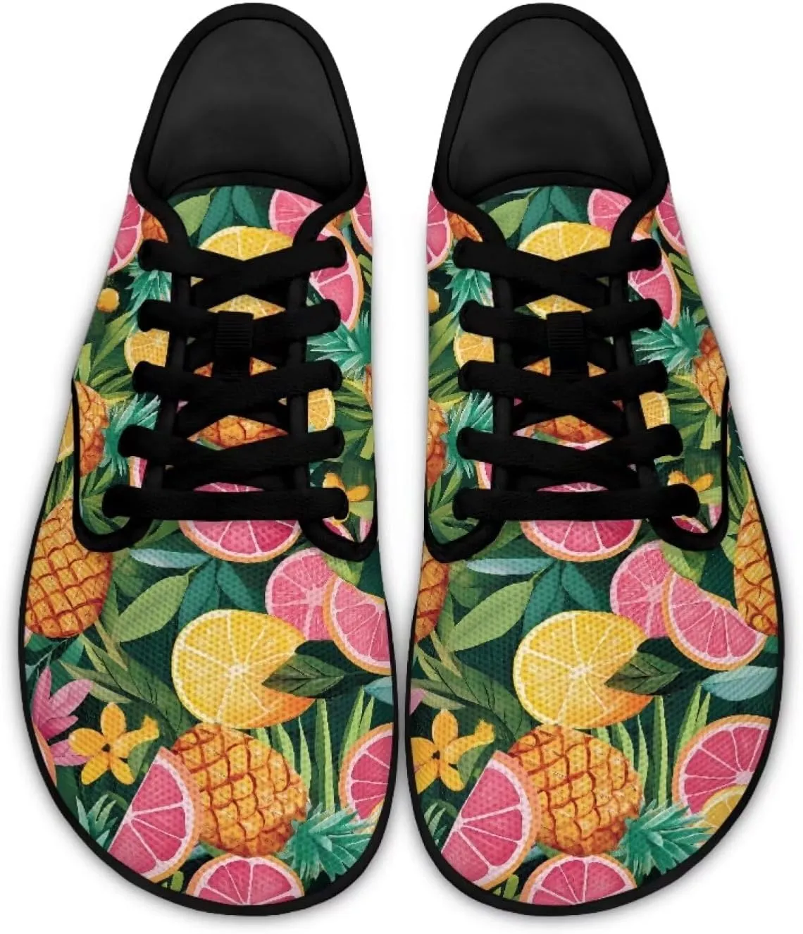 Womens Barefoot Shoes Lace Up Wide Toe Jogging Casual Sneakers Fruit Print