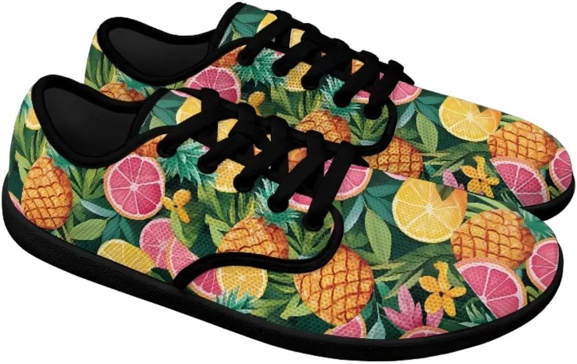 Womens Barefoot Shoes Lace Up Wide Toe Jogging Casual Sneakers Fruit Print